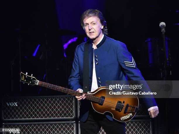 Paul McCartney performs in concert at American Airlines Arena on July 7, 2017 in Miami, Florida.