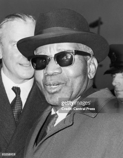 Hastings Banda , President of Malawi, arriving at Heathrow Airport, London, 22nd January 1971. He is in Britain for a three-week private visit as a...