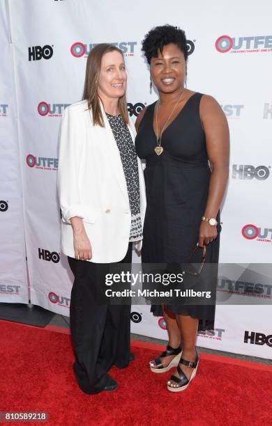 Executive Producer Leslie Thomas and Taj Paxton attend a screening of "KEVYN AUCOIN: Beauty and the Beast in Me" at 2017 Outfest Los Angeles LGBT...