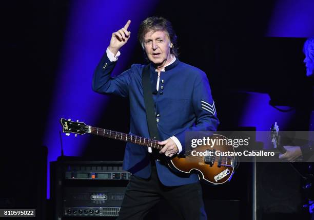 Paul McCartney performs in concert at American Airlines Arena on July 7, 2017 in Miami, Florida.