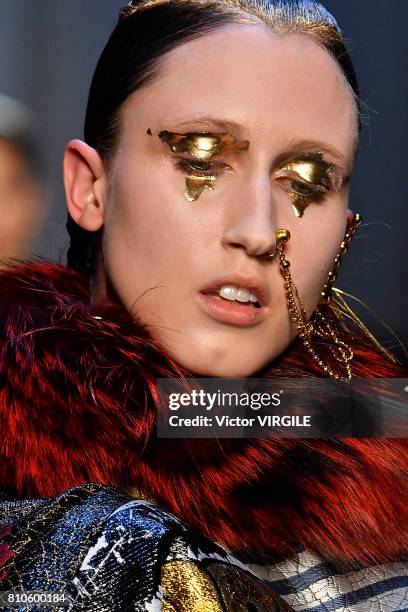 Anna Cleveland walks the runway during the Jean Paul Gaultier Haute Couture Fall/Winter 2017-2018 show as part of Haute Couture Paris Fashion Week on...