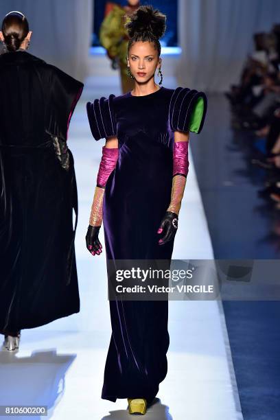 Noemie Lenoir walks the runway during the Jean Paul Gaultier Haute Couture Fall/Winter 2017-2018 show as part of Haute Couture Paris Fashion Week on...