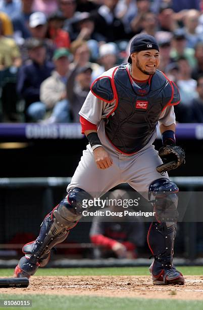 Catcher Yadier Molina of the St. Louis Cardinals takes the field against the Colorado Rockies at Coors Field on May 8, 2008 in Denver, Colorado. The...
