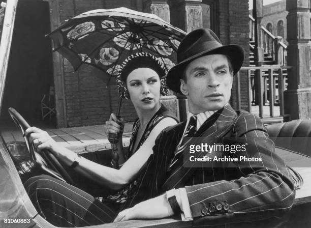 Russian ballet dancer Rudolf Nureyev as the eponymous actor and pop singer Michelle Phillips as Natasha Rambova in the film 'Valentino', a biopic of...