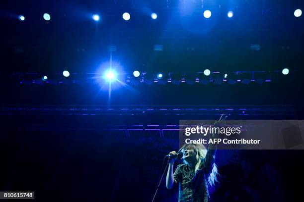 Lead singer Alison Mosshart of the North American band The Kills performs on stage during the 11th edition of the Alive Festival in Oeiras, near...