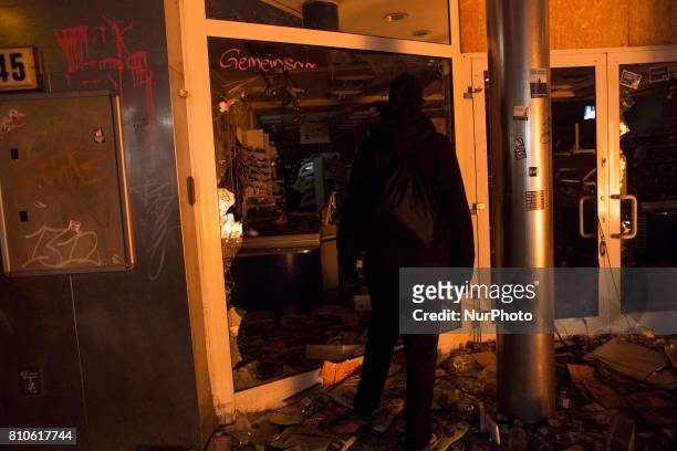 Destroyed shop during riots in St. Pauli district during G 20 summit in Hamburg on July 8, 2017 . Authorities are braced for large-scale and...
