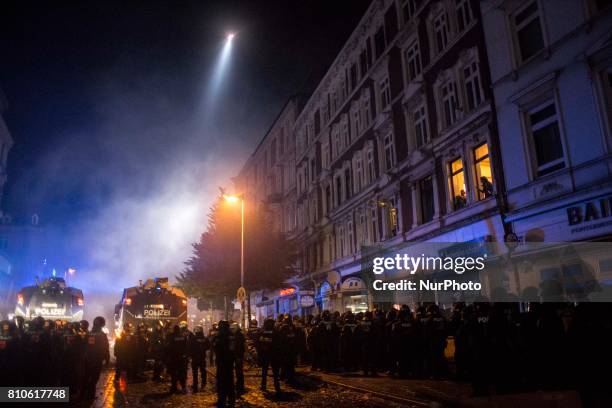 Police operation during riots in St. Pauli district during G 20 summit in Hamburg on July 8, 2017 . Authorities are braced for large-scale and...