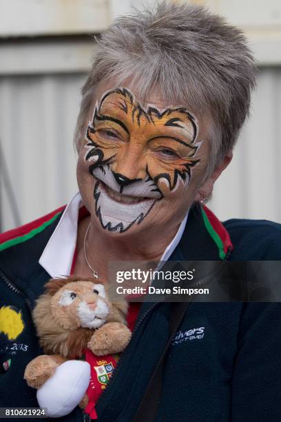 British & Irish Lions fan gets ready to watch the Rugby Test match between the New Zealand All Blacks and the British & Irish Lions at Auckland's...