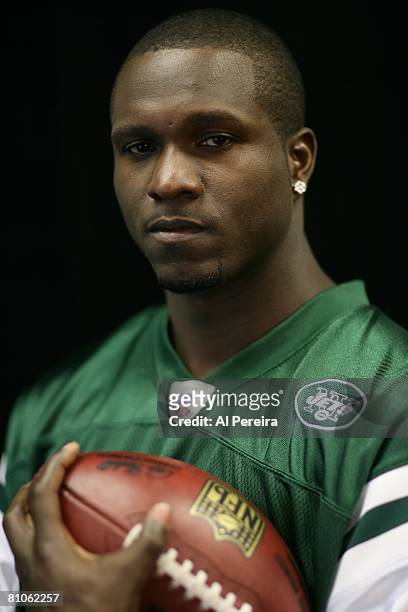Cornerback David Barrett of the New York Jets poses for a portrait in East Rutherford, New Jersey on May 8, 2008.