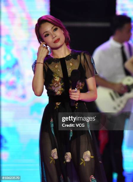 Singer Joey Yung performs during 2017 Super Dream Concert on July 7, 2017 in Guangzhou, Guangdong Province of China.