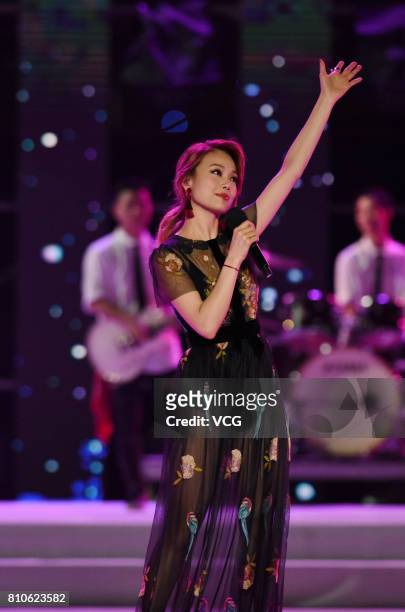 Singer Joey Yung performs during 2017 Super Dream Concert on July 7, 2017 in Guangzhou, Guangdong Province of China.