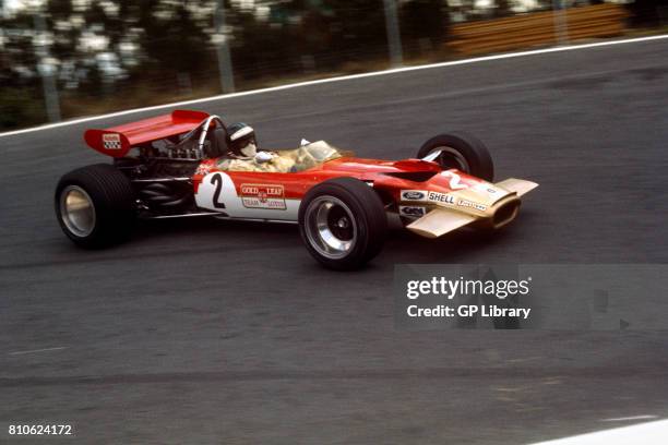 Jochen Rindt driving a Lotus 49B at Watkins Glen, USA.