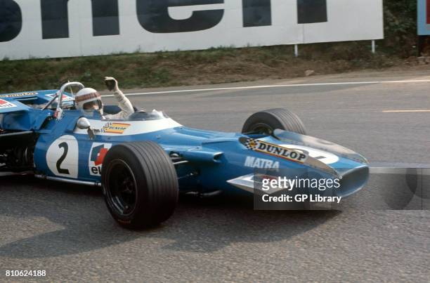 Jackie Stewart driving a Matra MS80 at Clermont Ferrand, French GP, 1st.