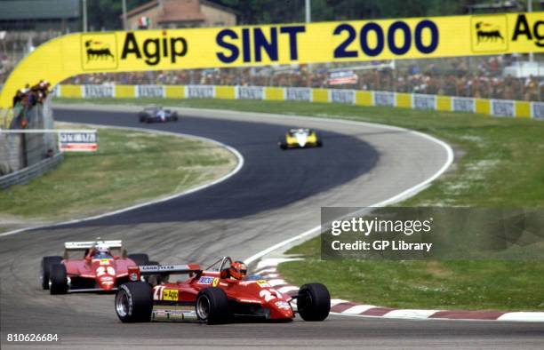 Gilles Villeneuve 2nd and Didier Pironi 1st in Ferrari 126C2s at Imola, San Marino GP.