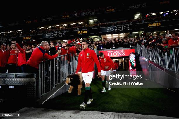 The Lions make their way out onto the pitch during the third Test match between the New Zealand All Blacks and the British & Irish Lions at Eden Park...