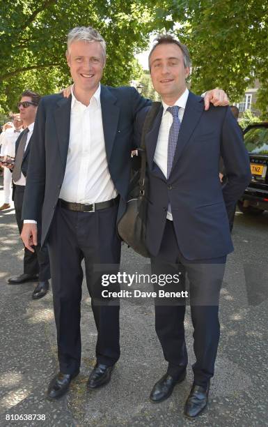 Zac Goldsmith and Ben Goldsmith attend Piers Adam and Sophie Vanacore's wedding at St John's Church on July 7, 2017 in London, England.