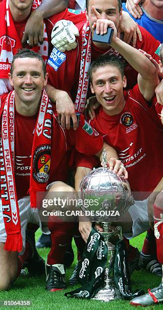 Ebbsfleet United's Captain Paul McCarthy and Chris McPhee celebrate their victory over Torquay United after their FA Trophy Final at Wembley football...