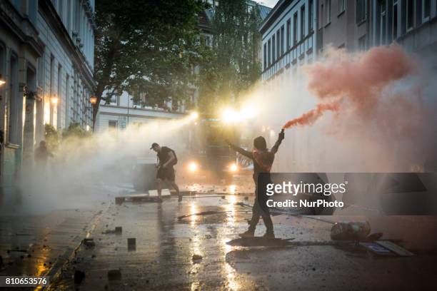 Anti-G20 Summit protesters during clashes with riot police on July 7, 2017 in Hamburg, Germany. Authorities are braced for large-scale and disruptive...