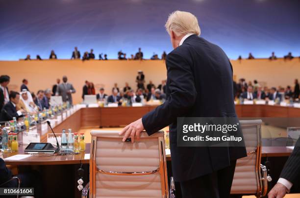 President Donald Trump arrives for the morning working session on the second day of the G20 economic summit on July 8, 2017 in Hamburg, Germany. G20...