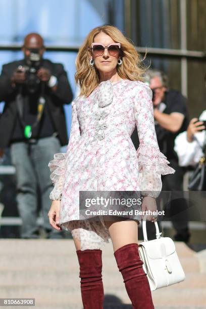 Celine Dion is seen, outside the Giambattista Valli show, during Paris Fashion Week - Haute Couture Fall/Winter 2017-2018, on July 3, 2017 in Paris,...