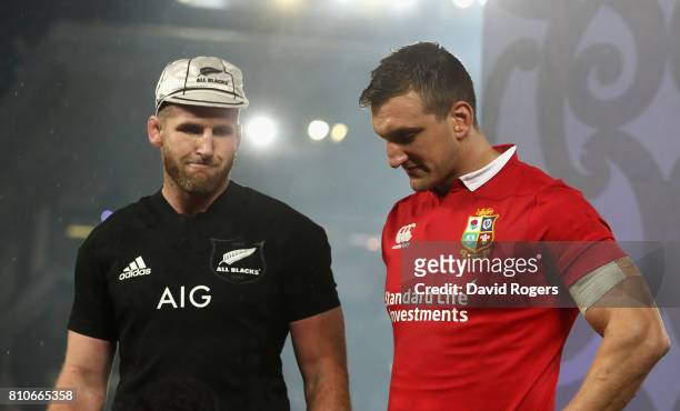 Sam Warburton, the Lions captain, and Kieran Read, the All Black captain look on after their sides draw the final test 15-15 and tie the series...