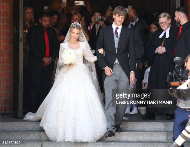 Ekaterina of Hanover and Prince Ernst August of Hanover leave after their church wedding in Hanover, central Germany, on July 8, 2017. - Prince Ernst...