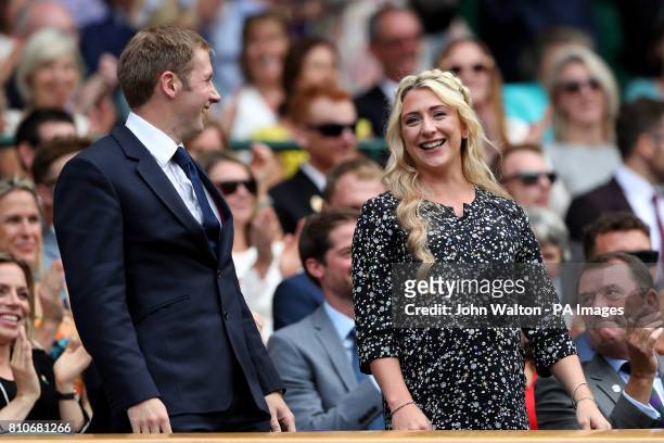 Jason and Laura Kenny in the royal box of centre court on day six of the Wimbledon Championships at The All England Lawn Tennis and Croquet Club,...