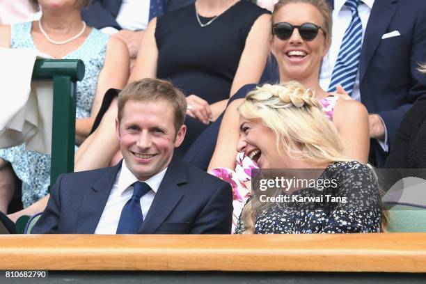 Jason Kenny and Laura Kenny attend day six of the Wimbledon Tennis Championships at the All England Lawn Tennis and Croquet Club on July 8, 2017 in...