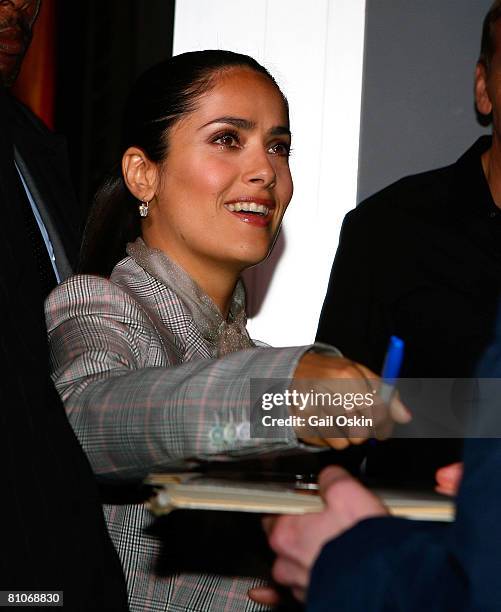 Actress Salma Hayek attends the unveiling of the PUMA Ocean Racing Boat on May 12, 2008 at the Institute of Contemporary Art in Boston, Massachusetts.