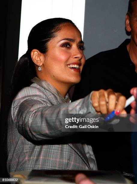 Actress Salma Hayek attends the unveiling of the PUMA Ocean Racing Boat on May 12, 2008 at the Institute of Contemporary Art in Boston, Massachusetts.