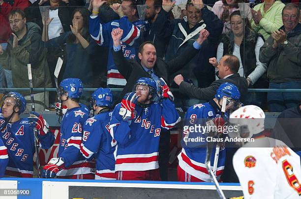 Head coach Peter DeBoer of the Kitchener Rangers shows his emotion at the end of the game as the Rangers defeated the Belleville Bulls on May 12,...