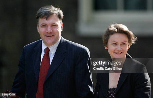 Minister for children, schools and families, Ed Balls and wife Yvette Cooper, the Chief Secretary to the Treasury, arrive for the Prime Minister's...