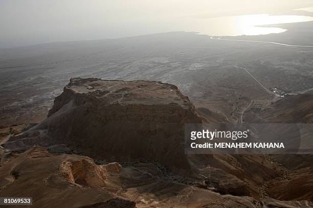 An aerial photo taken on May 13, 2008 shows the ancient hilltop fortress of Masada in the Judean desert. US President George W. Bush will visit the...
