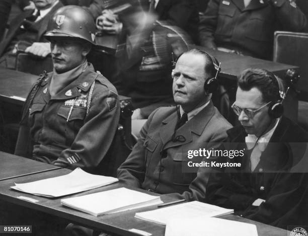German field-marshal of the Lutwaffe Erhard Milch , hears the verdict in his trial for war crimes at a United States Military Tribunal in Nuremberg,...