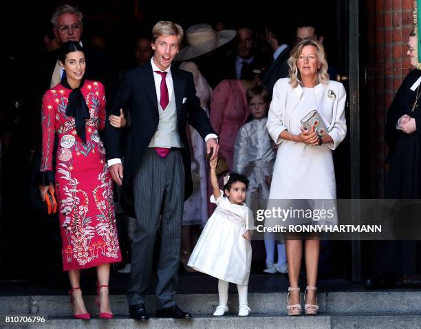 Prince Christian of Hanover, his wife Alessandra de Osma and Chantal Hochuli leave after the church wedding of Prince Ernst August of Hanover and...