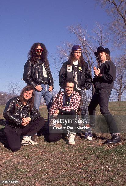 Roddy Bottum, Jim Martin, Mike Bordin, Mike Patton and Billy Gould of Faith No More on 4/1/90 in Chicago, IL.