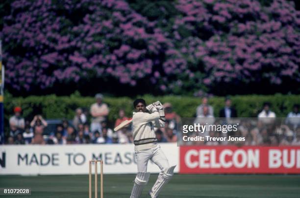 Indian cricket captain Kapil Dev during his record innings of 175 not out off 138 balls against Zimbabwe in the Cricket World Cup at Nevill Ground,...