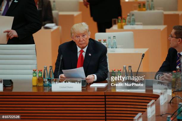 President Donald Trump is seen ahead of the third plenary session of the G20 summit in Hamburg, Germany on 8 July, 2017.