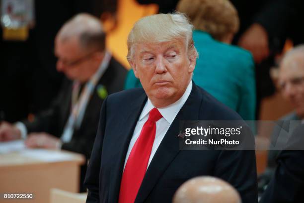 President Donald Trump is seen ahead of the third plenary session of the G20 summit in Hamburg, Germany on 8 July, 2017.