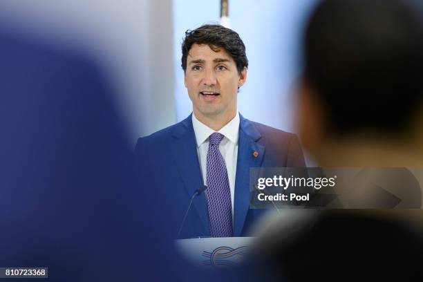 Canadian Prime Minister Justin Trudeau attends a panel discussion titled 'Launch Event Women's Entrepreneur Finance Initiative' on the second day of...