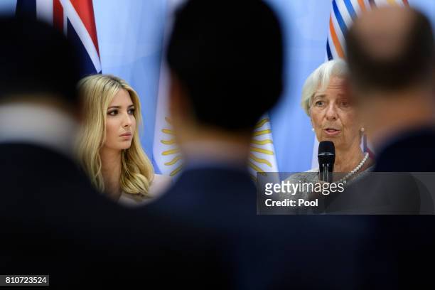 Daughter and advisor to US President Trump, Ivanka Trump and Managing Director of the International Monetary Fund , Christine Lagarde attend a panel...