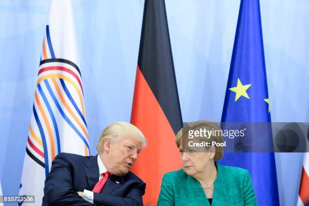 President, Donald Trump and German Chancellor Angela Merkel attend a panel discussion titled 'Launch Event Women's Entrepreneur Finance Initiative'...