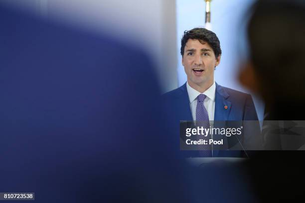 Candian Prime Minister Justin Trudeau attends a panel discussion titled 'Launch Event Women's Entrepreneur Finance Initiative' on the second day of...
