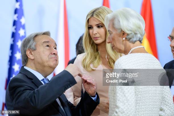 Daughter and advisor to US President Trump, Ivanka Trump speaks with Managing Director of the International Monetary Fund , Christine Lagarde during...