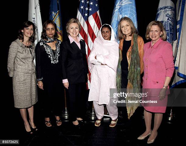 Cindi Leive, Dr. Naseem Akhtar, Senator Hillary Rodham Clinton, Mukhtar Mai, Gloria Steinem and Representative Carolyn B. Maloney