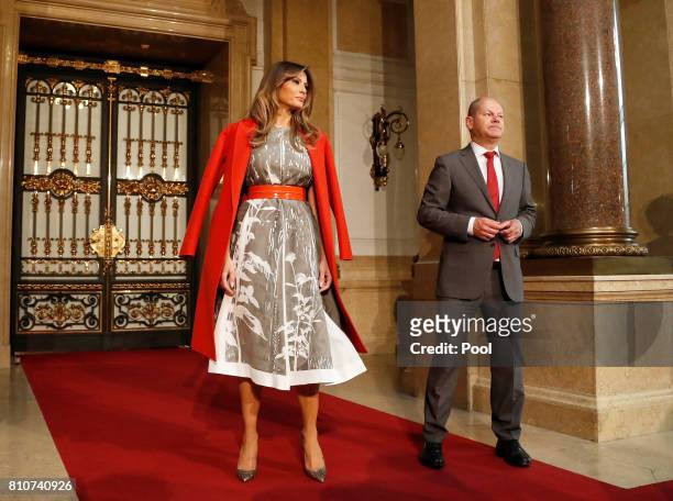 First Mayor of Hamburg Olaf Scholz welcomes Melania Trump , wife of US President Donald Trump, prior to the partner program of G20 summit on the...
