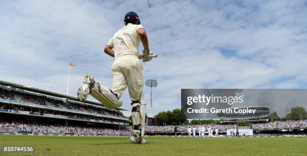Alastair Cook of England runs out to bat during day three of the 1st Investec Test match between England and South Africa at Lord's Cricket Ground on...