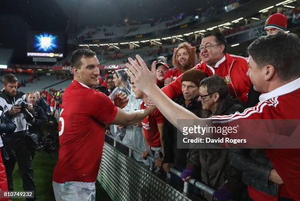 Sam Warburton, the Lions captain, shakes hands with Lions supporters after the draw the final test 15-15 and tie the series during the Test match...