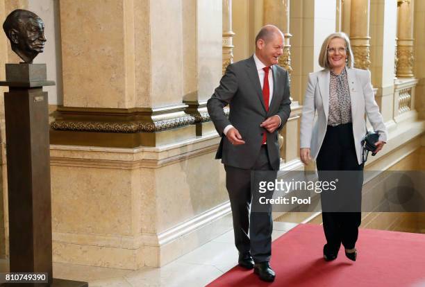 First Mayor of Hamburg Olaf Scholz welcomes Lucy Turnbull , wife of Australian Prime Minister Malcolm Turnbull, during the partner program of G20...