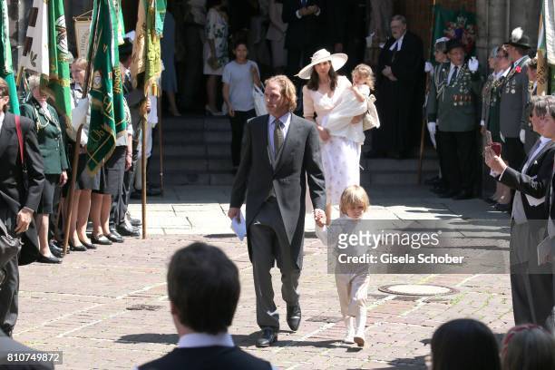 Prince Andrea Casriraghi his wife Tatiana Santo Domingo and their children, son Sacha Casiraghi and daughter India Casiraghi leave the wedding of...